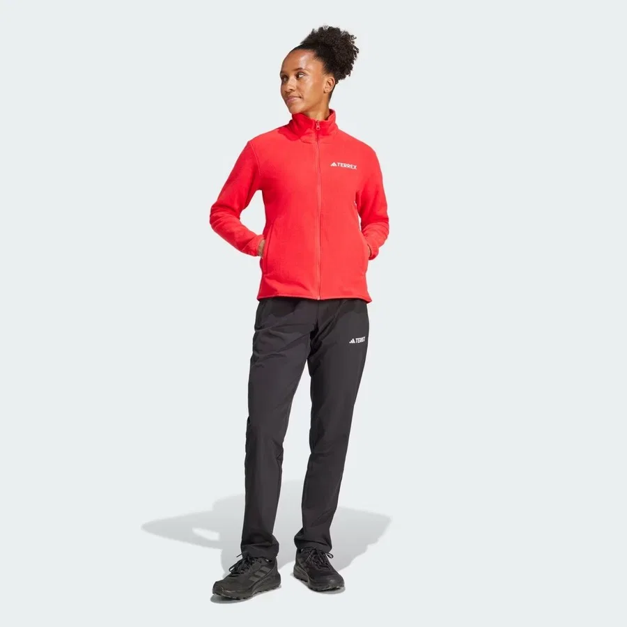 Женский флисовый свитшот с полной молнией и воротником-стойкой adidas W mt Ess Fz Fl, Красный — фото 4