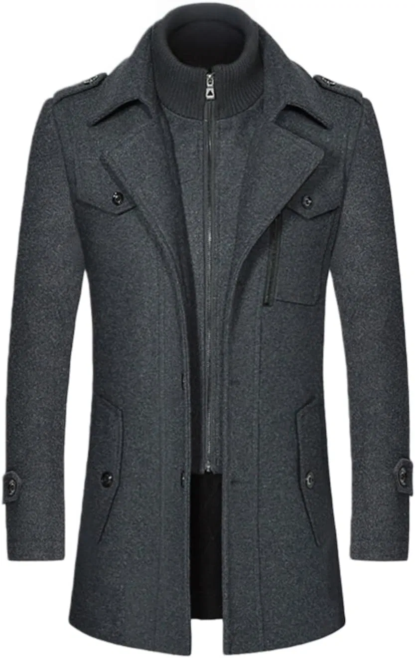Мужское пальто с лацканами, однобортное, шерстяное, Gentle Layered Collar, серый