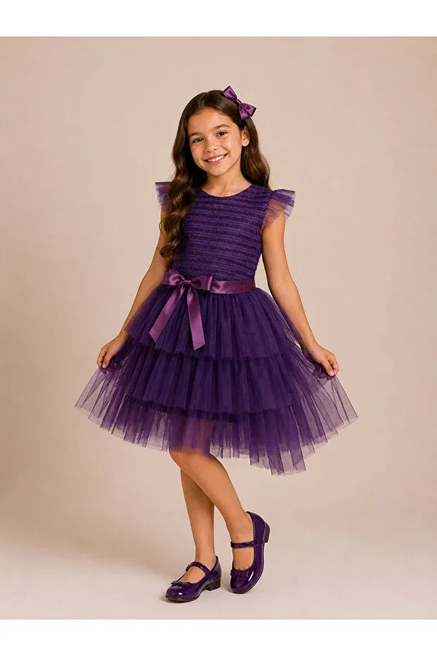 Детское платье для девочек с принтом Tutu Dress With Bow Detail Tinytrends, Purple