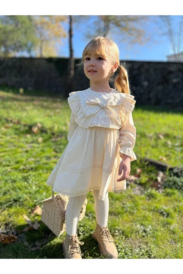 Детское платье для девочек с кружевным воротником Wind Baby, Nude Color