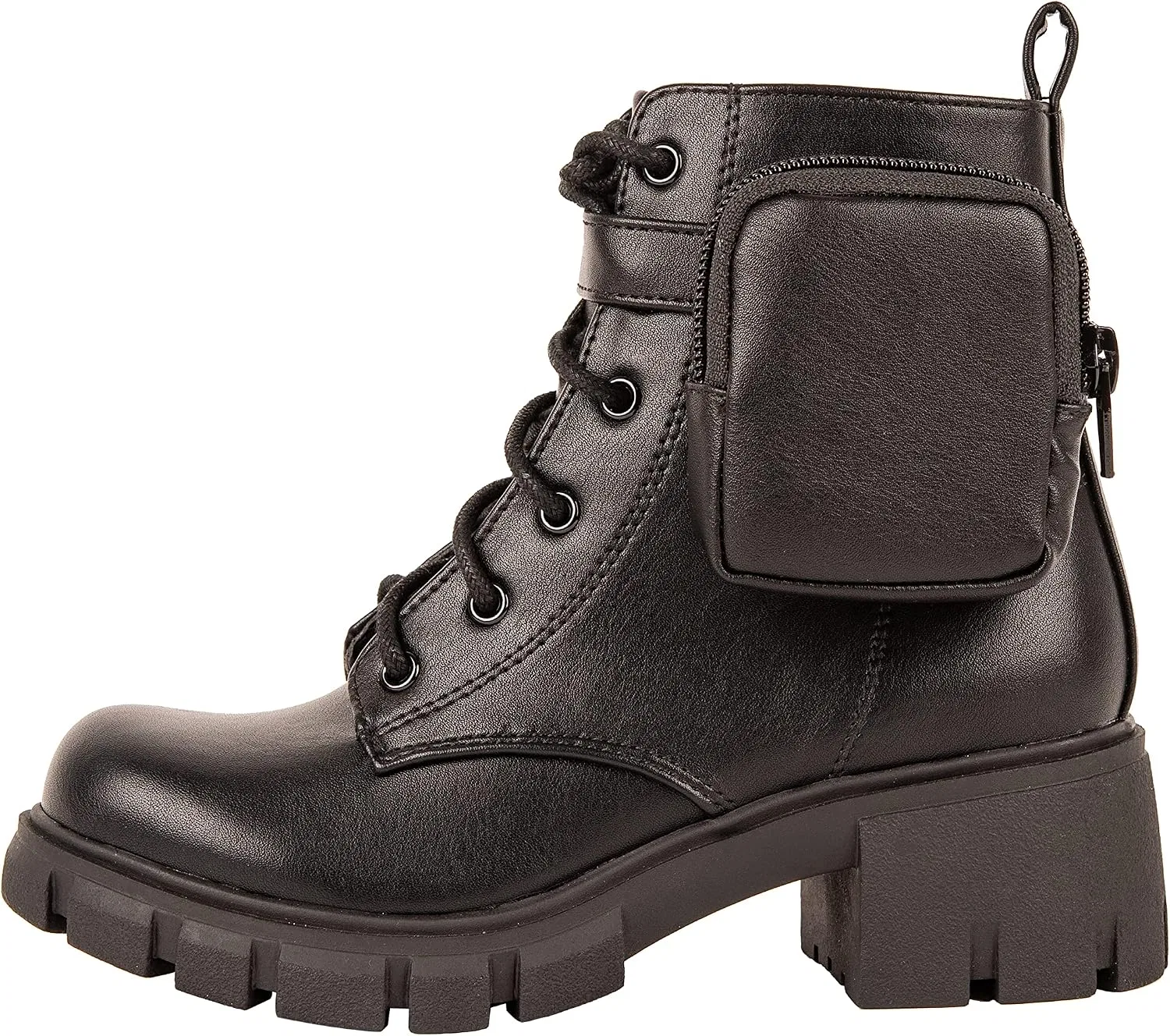 Детские ботинки для девочек с боковым карманом и рифленой подошвой POUCH Girls Combat Boots Side Pocket Lug Sole Booties Kassie Daniela, Black