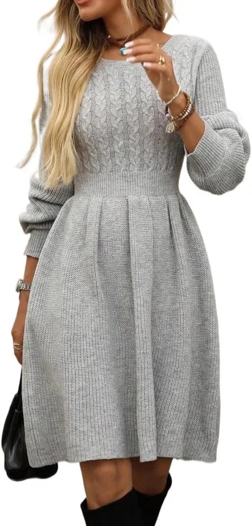 Женское вязаное платье миди с кружевом Casual, Gray