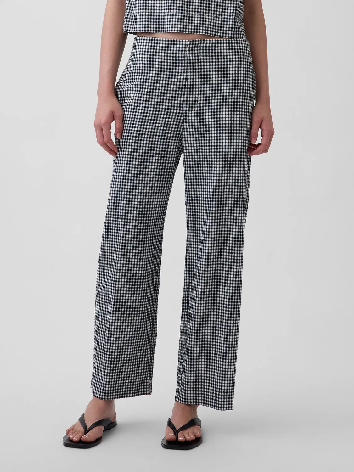 Брюки прямого кроя из льняной смеси Gap Black Check