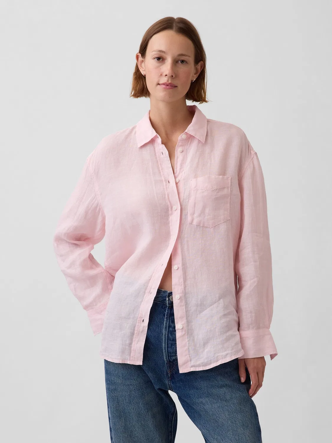 Рубашка оверсайз из льна Gap, Light Pink