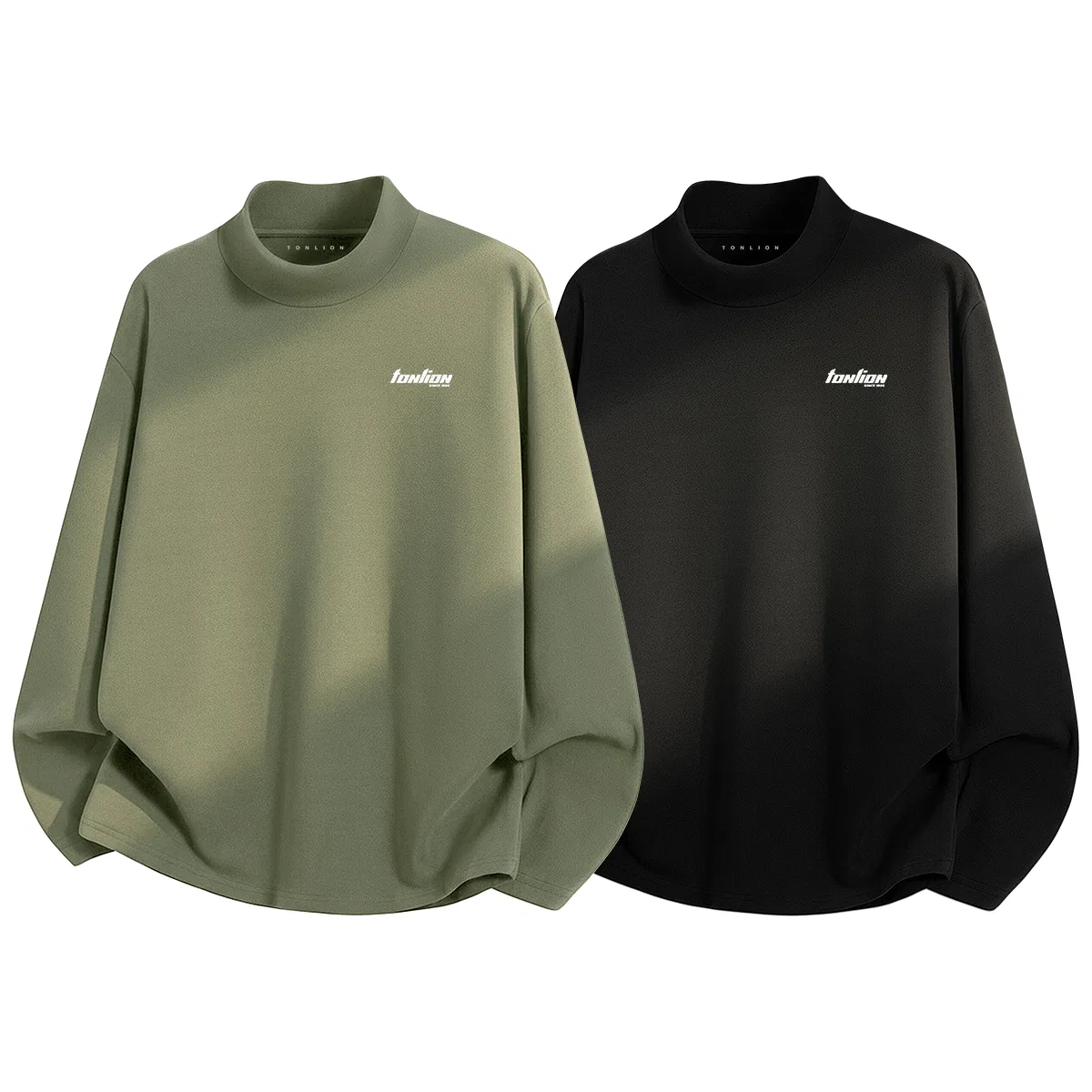 Детский комплект футболок с начесом Tonlion, Цвет Army Green + Black