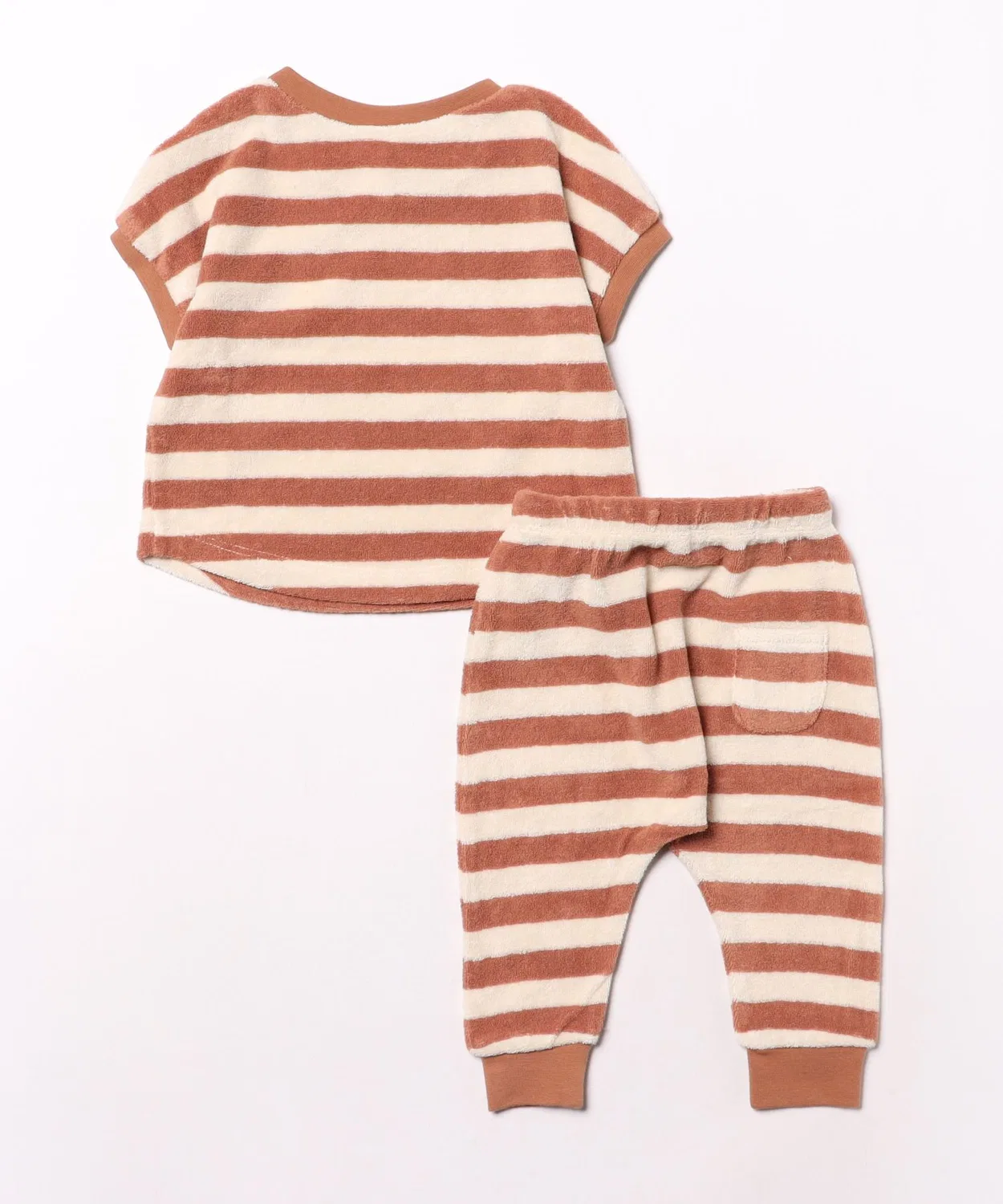 Детский комплект из футболки и штанов с полосатым принтом Amber Stripe Quincy Mae, Белый/Коричневый — фото 2