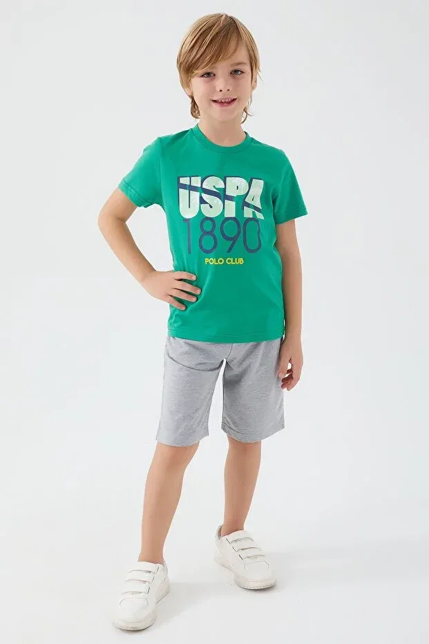 Детские шорты для мальчиков хлопковые Palm Leaf Detail Pine Green Boy Bermuda Suit U.S. Polo Assn., Pine Green — фото 2
