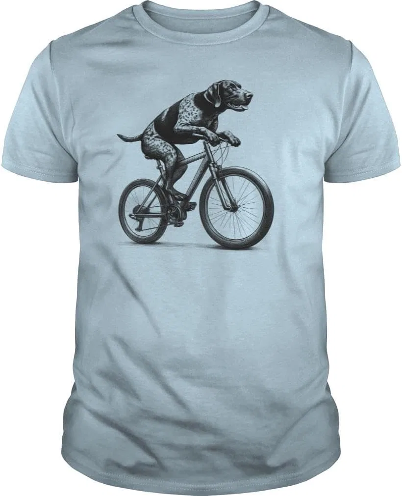 Мужская футболка с принтом German Shorthaired Pointer Riding Bike, светло-синий