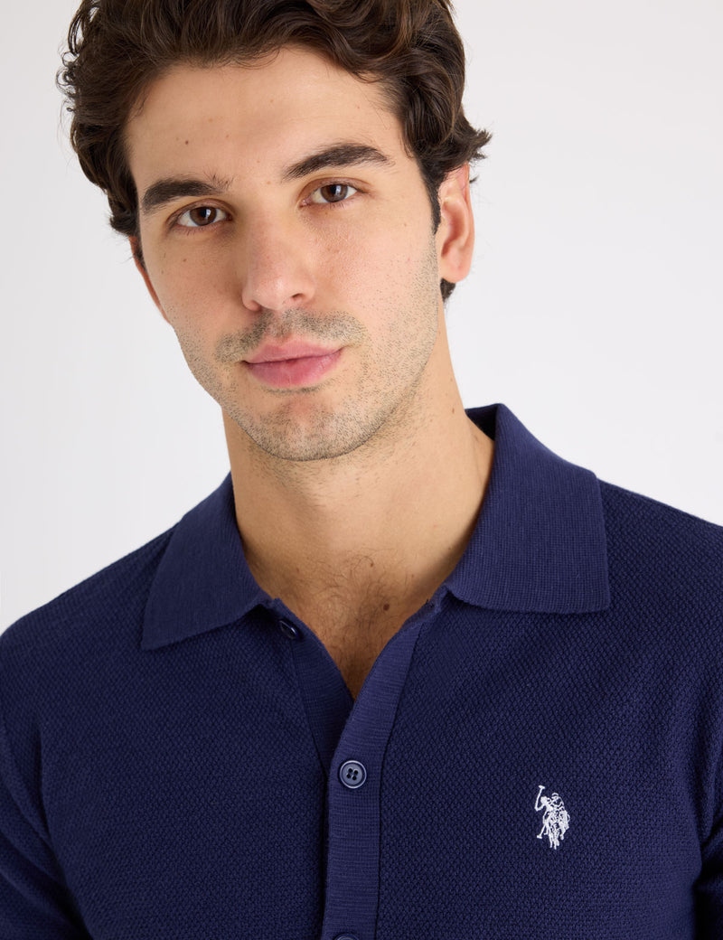 Мужская футболка-поло U.S. Polo Assn. Button Front Seed Stitch Cotton Slub, темно-синий — фото 3