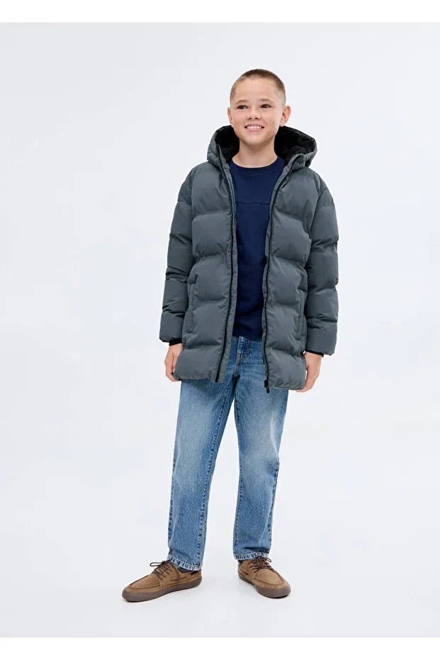 Детское пальто для девочек стеганое с капюшоном Mango Kids, Blue