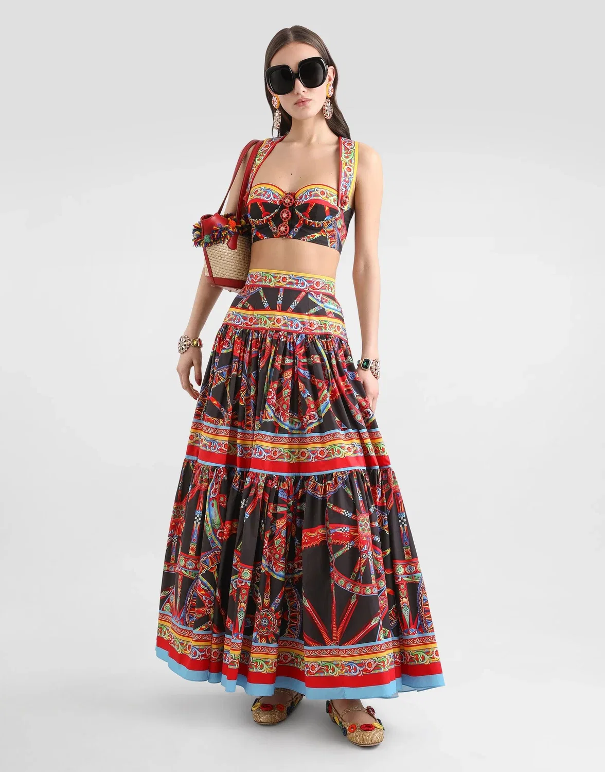 Длинная юбка из поплина с принтом Carretto DOLCE & GABBANA, мультицвет — фото 2