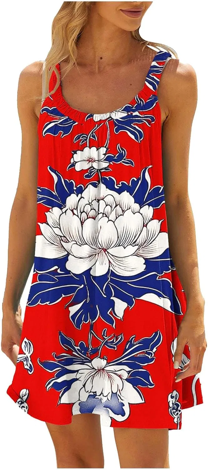 Женское летнее сарафан с цветочным принтом Sleeveless Sundress, Red