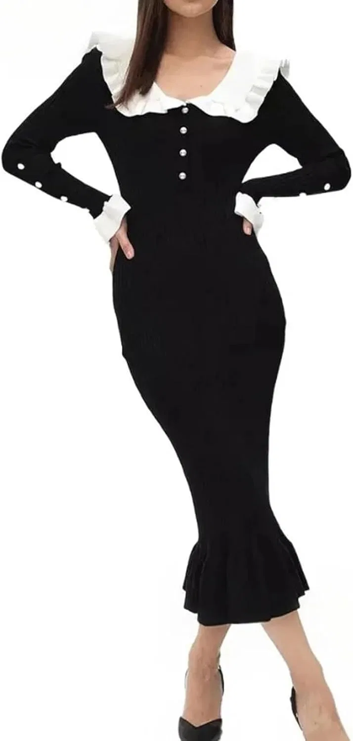 Женское облегающее платье миди с воротником-стойкой Bodycon Knit Dress, 67
