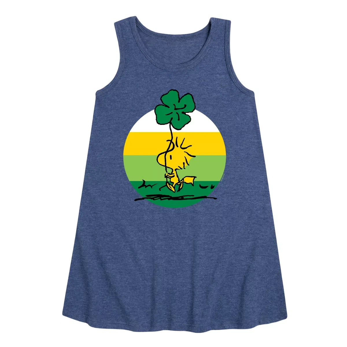 Детское платье-трапеция для девочек с принтом Woodstock Shamrock Peanuts, Heather Navy