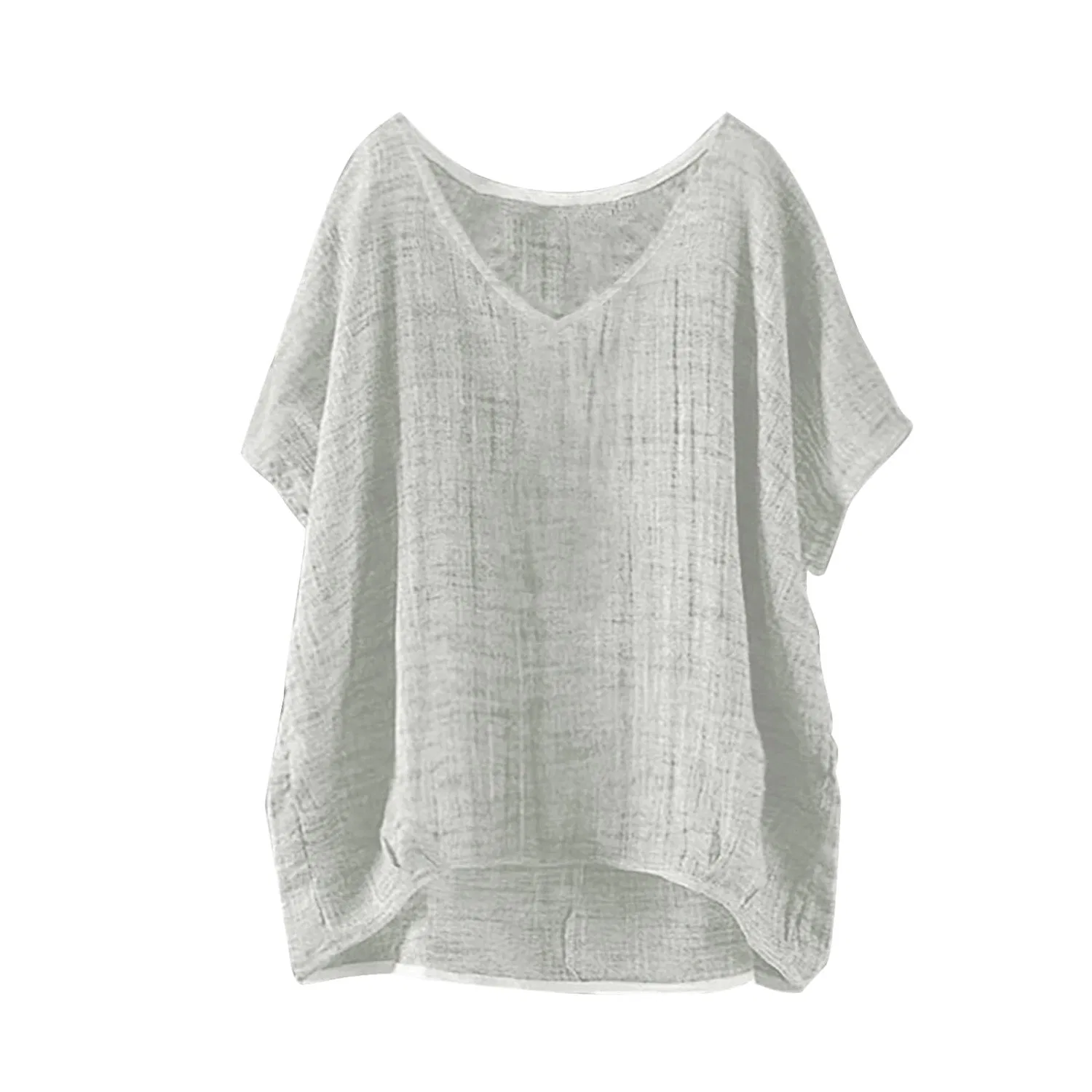 Женская футболка с коротким рукавом из льна Women Long T Shirts Summer Short Sleeve Solid Color Casual Linen Tops Plus Size, White