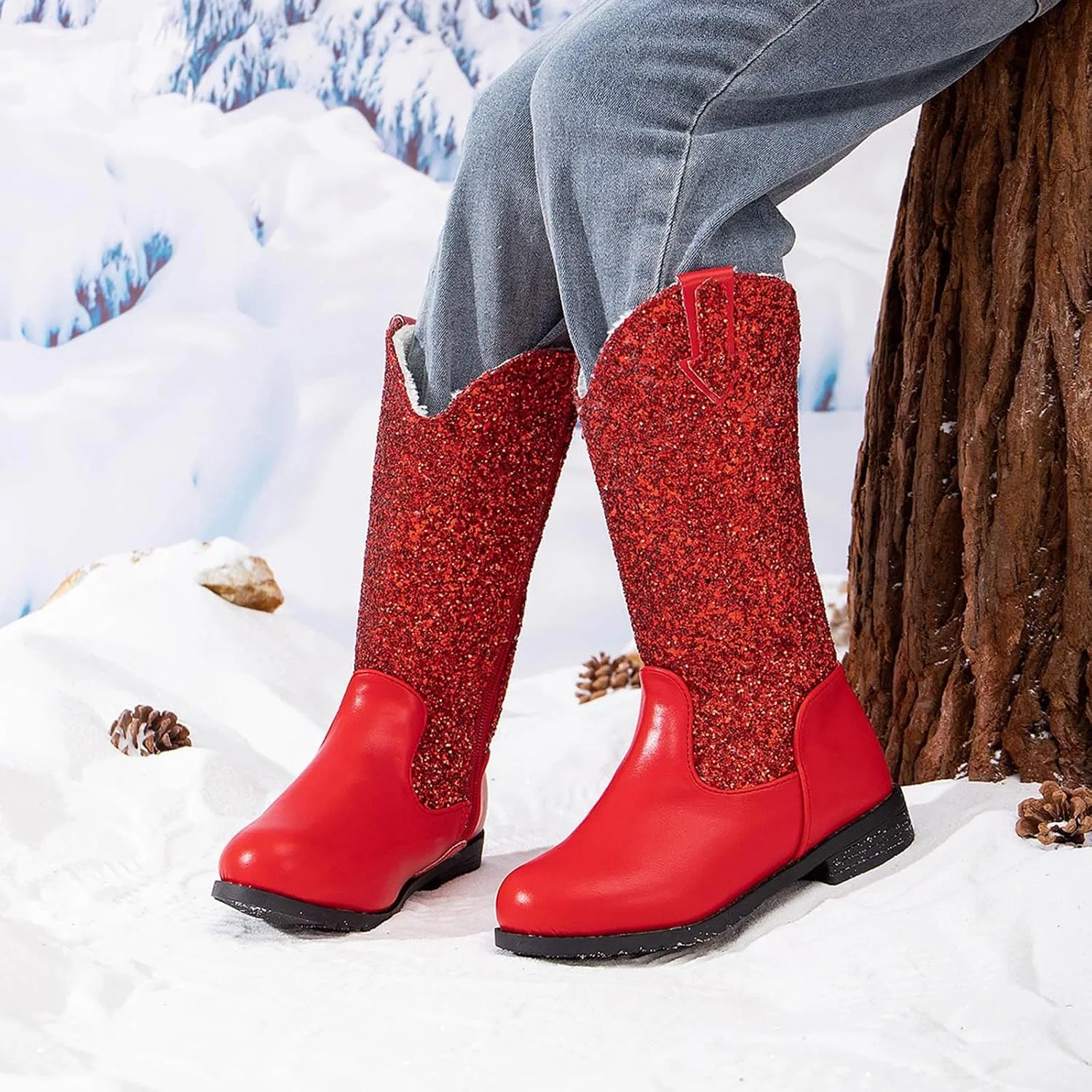 Детские сапоги для девочек с блестками, модель Glitter Cowgirl, Red — фото 2