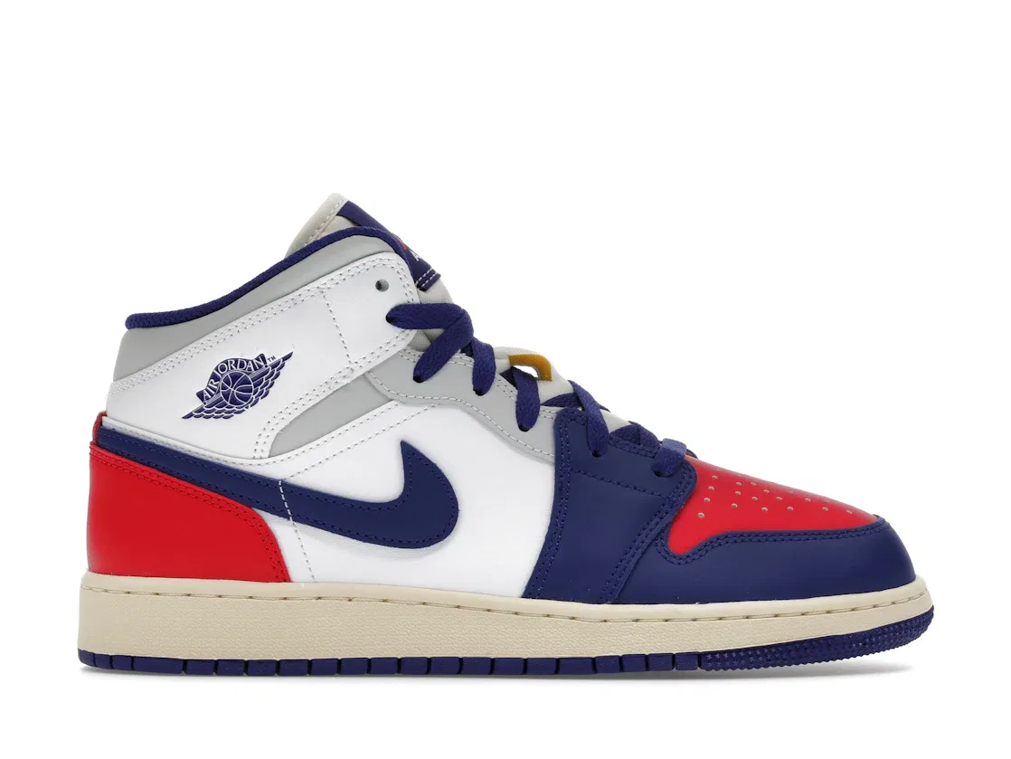 Детские кроссовки Lifestyle с высоким силуэтом Jordan 1 Mid Jordan, White/University Red/Neutral Grey/Deep Royal Blue