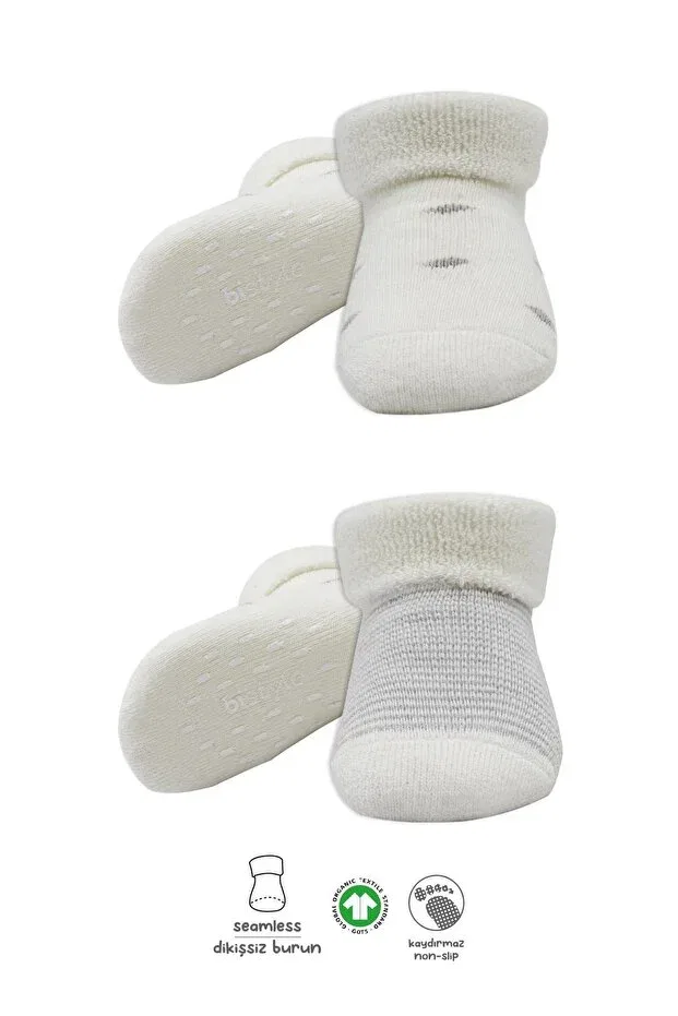 Детские носки с принтом Organic seamless 2-piece pointed circle non-slip towel socks Bistyle, Gray-Ecru