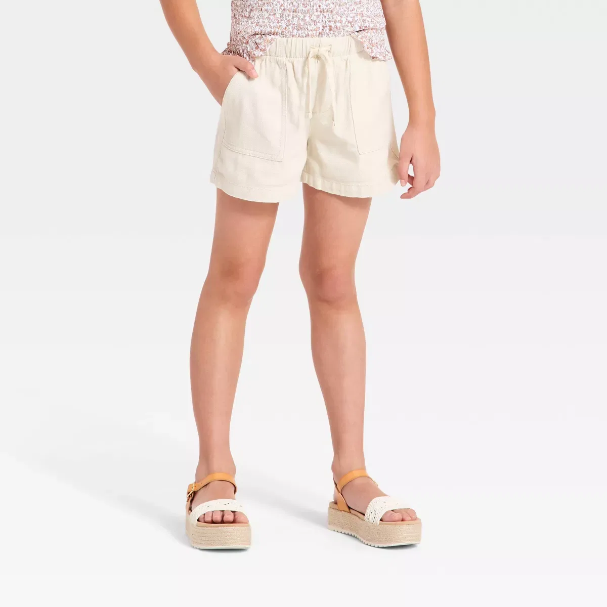 Детские шорты для девочек с регулируемым поясом GIRLS BOTTOMS, Light Beige