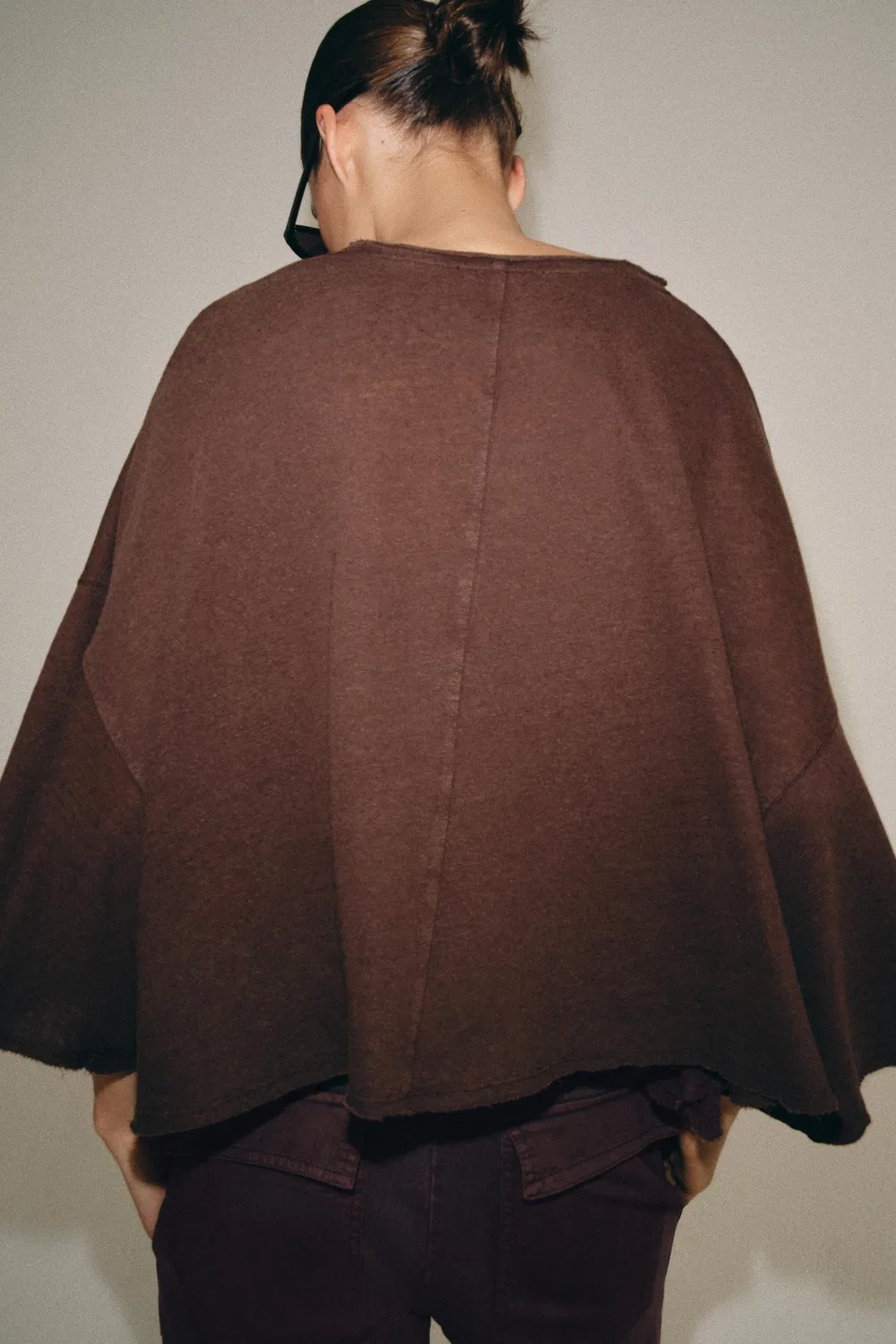 Футболка-накидка из хлопка и льна ZARA, Brown — фото 3