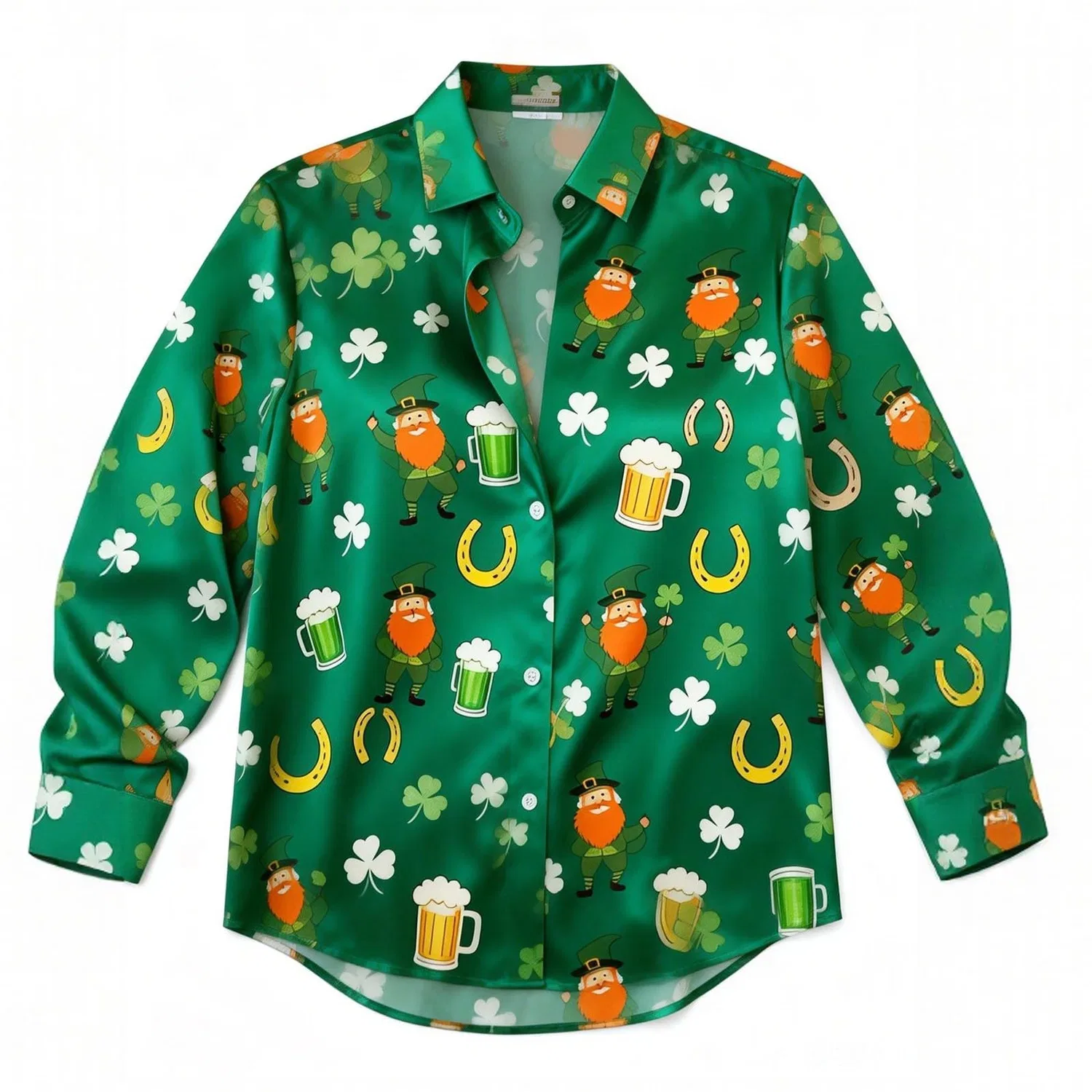 Женская блузка с принтом клевера St Patrick's Day, с длинным рукавом, Green — фото 3