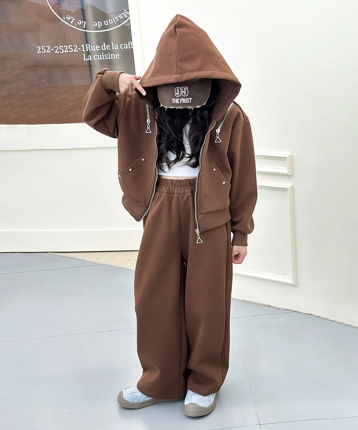 Детский спортивный комплект из худи и брюк с капюшоном aimoha, Beige — фото 2