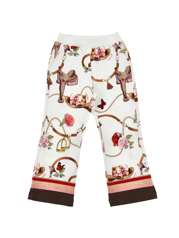 Брюки хлопковые Tracksuit bottoms Monnalisa, gardenia — фото 2