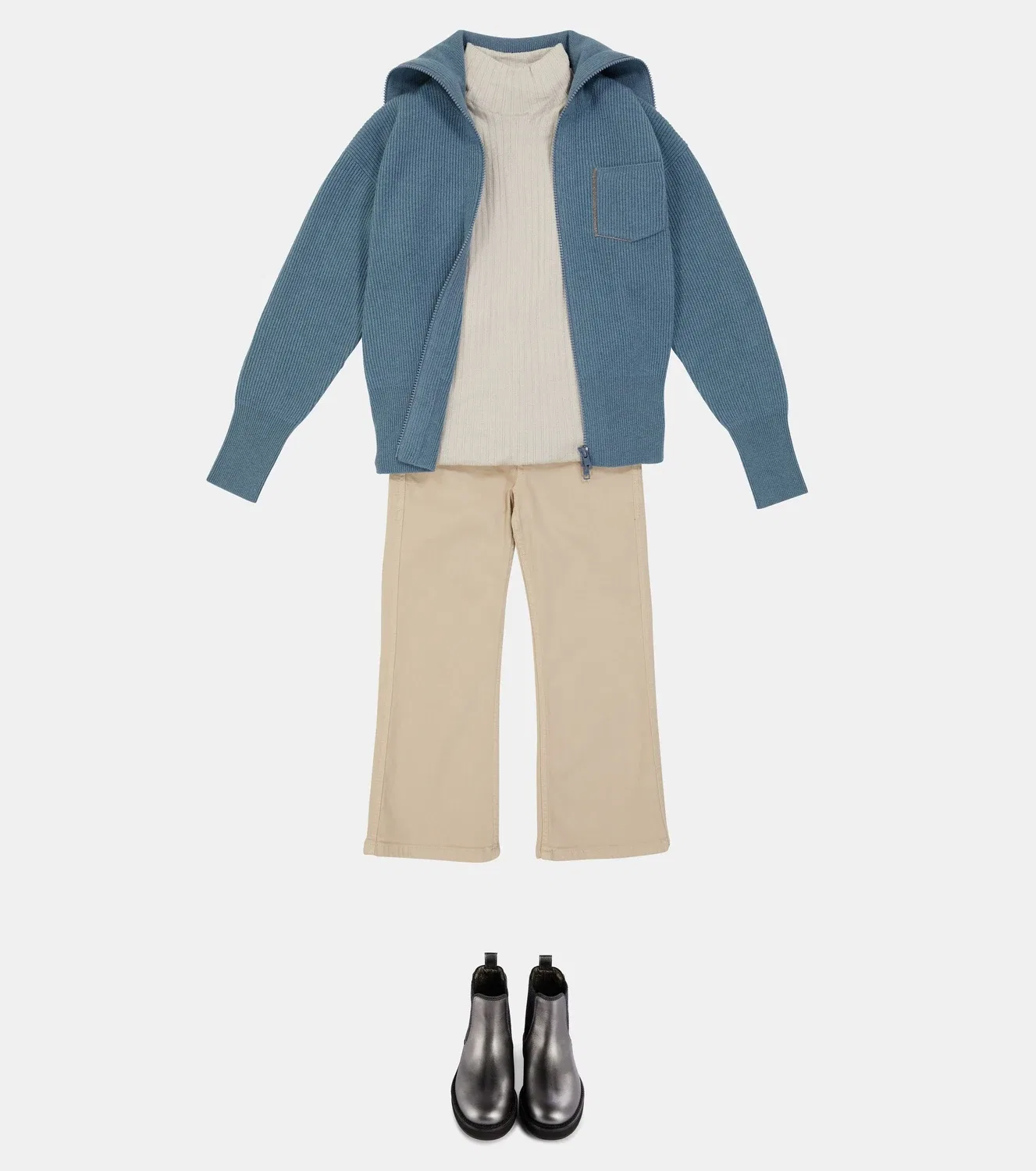 Кашемировый кардиган на молнии с нагрудным карманом Brunello Cucinelli Kids, синий — фото 2