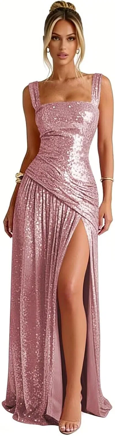 Женское вечернее платье с пайетками LA159, Dusty Rose
