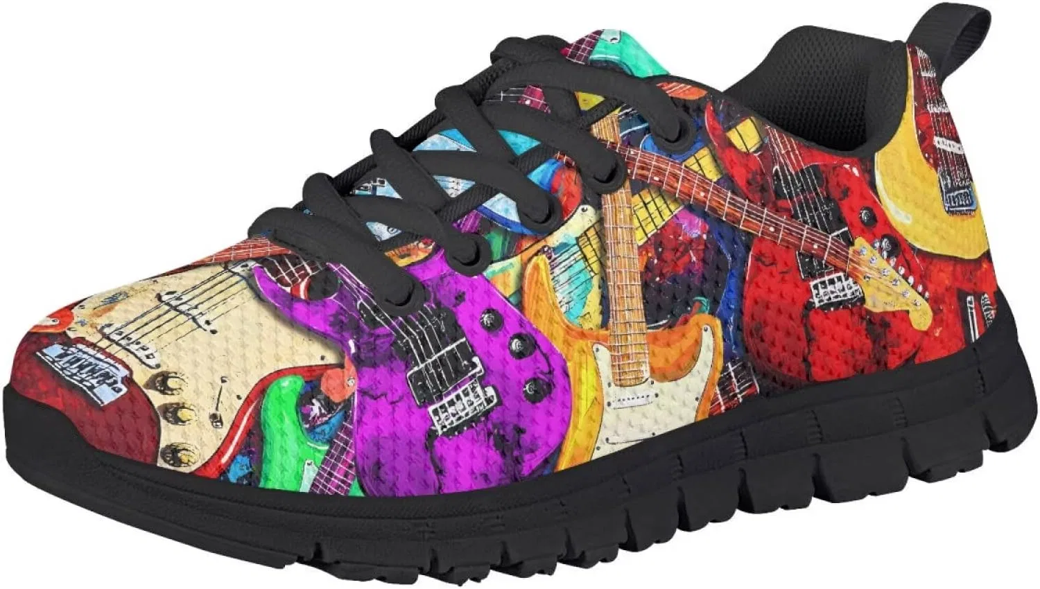 Детские кроссовки для мальчиков с принтом PinUp Angel Kids Adorable Graphic Breathable Sneakers Lightweight Lace Up Tennis Shoes for Walking PinUp Angel, Colorful Guitar
