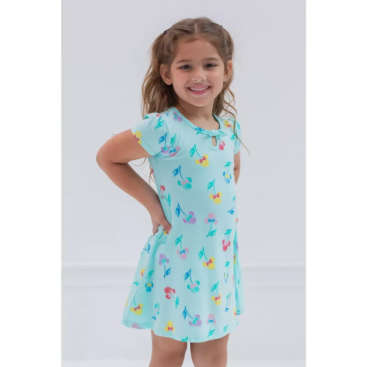Детское платье для девочек с принтом Minnie Mouse Disney, Turquoise Blue — фото 2