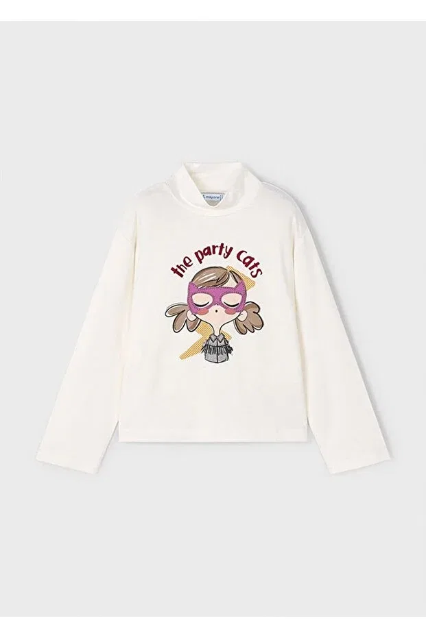 Детская футболка для девочек с длинным рукавом с принтом Winter Girls' Long Sleeve Half Fisherman Tshirt Mayoral, Nude Color