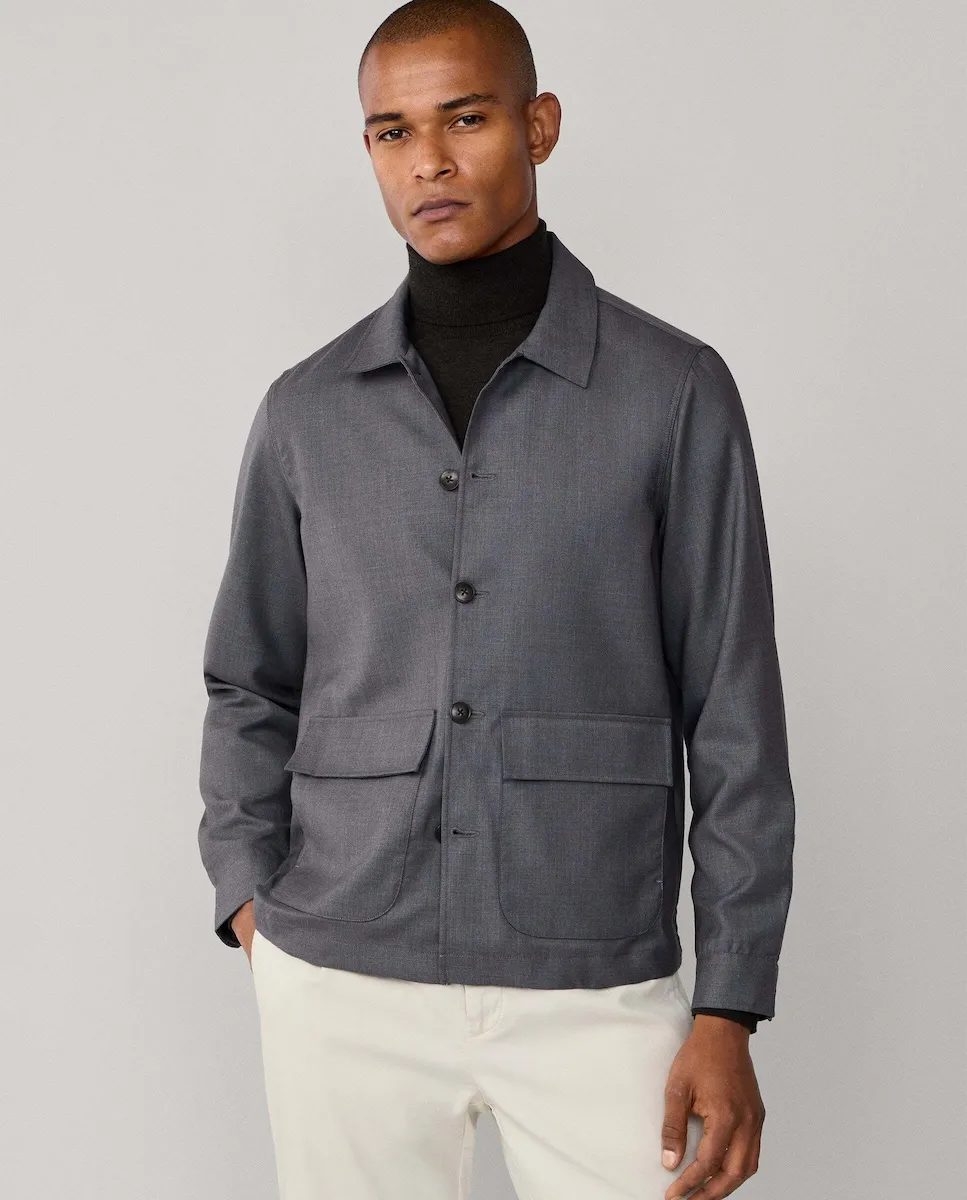 

Мужская рубашка-куртка из смеси шерсти Hackett, темно-серый