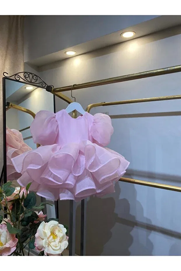 Детское платье для девочек с коротким рукавом Balloon Sleeves Buckle Laresse, Light Pink — фото 2