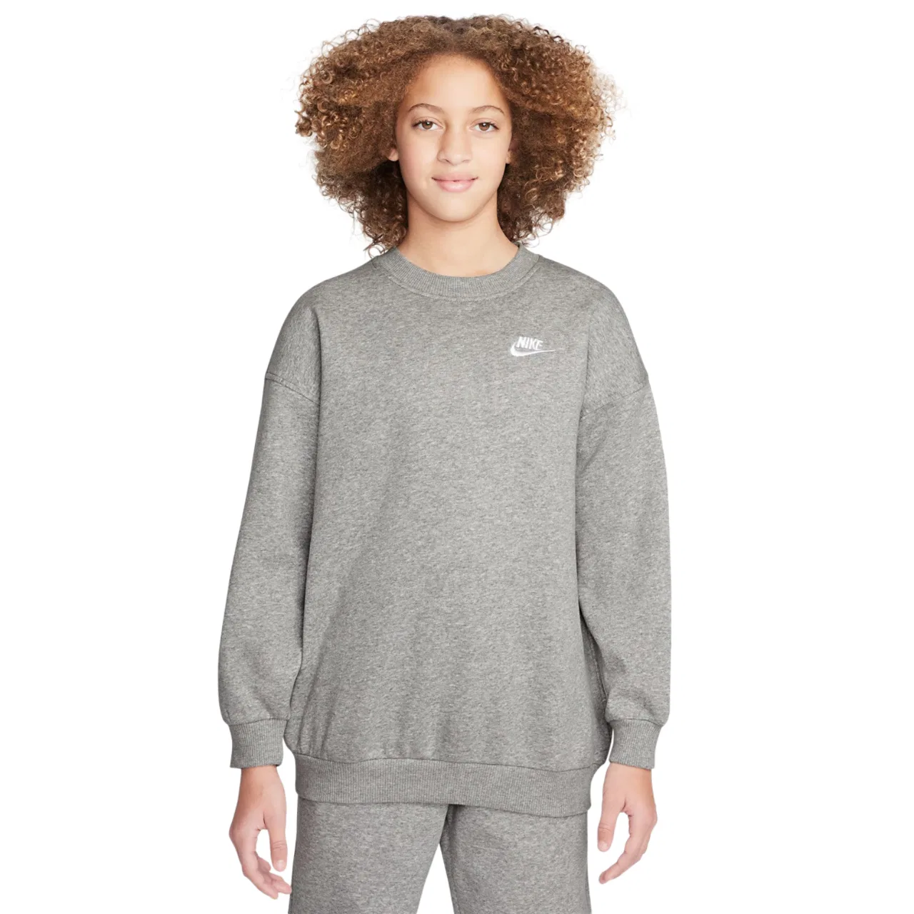 Толстовка для девочек Oversized Club Fleece Nike, серый/белый
