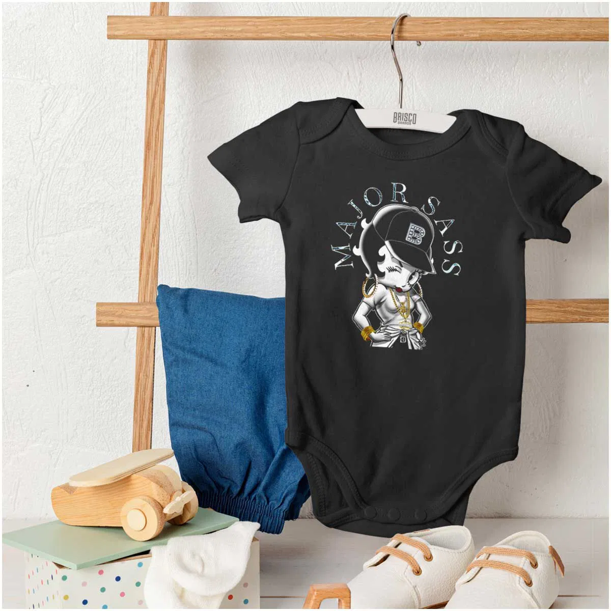 Детский боди-комбинезон для девочек с принтом Betty Boop Bling Major Sass Brisco Brands, Black — фото 4
