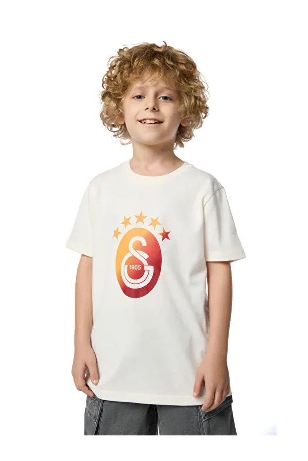 Детская футболка для мальчиков с принтом Galatasaray Gradient 5 Star Kids T-Shirt Gsstore, Ecru — фото 4