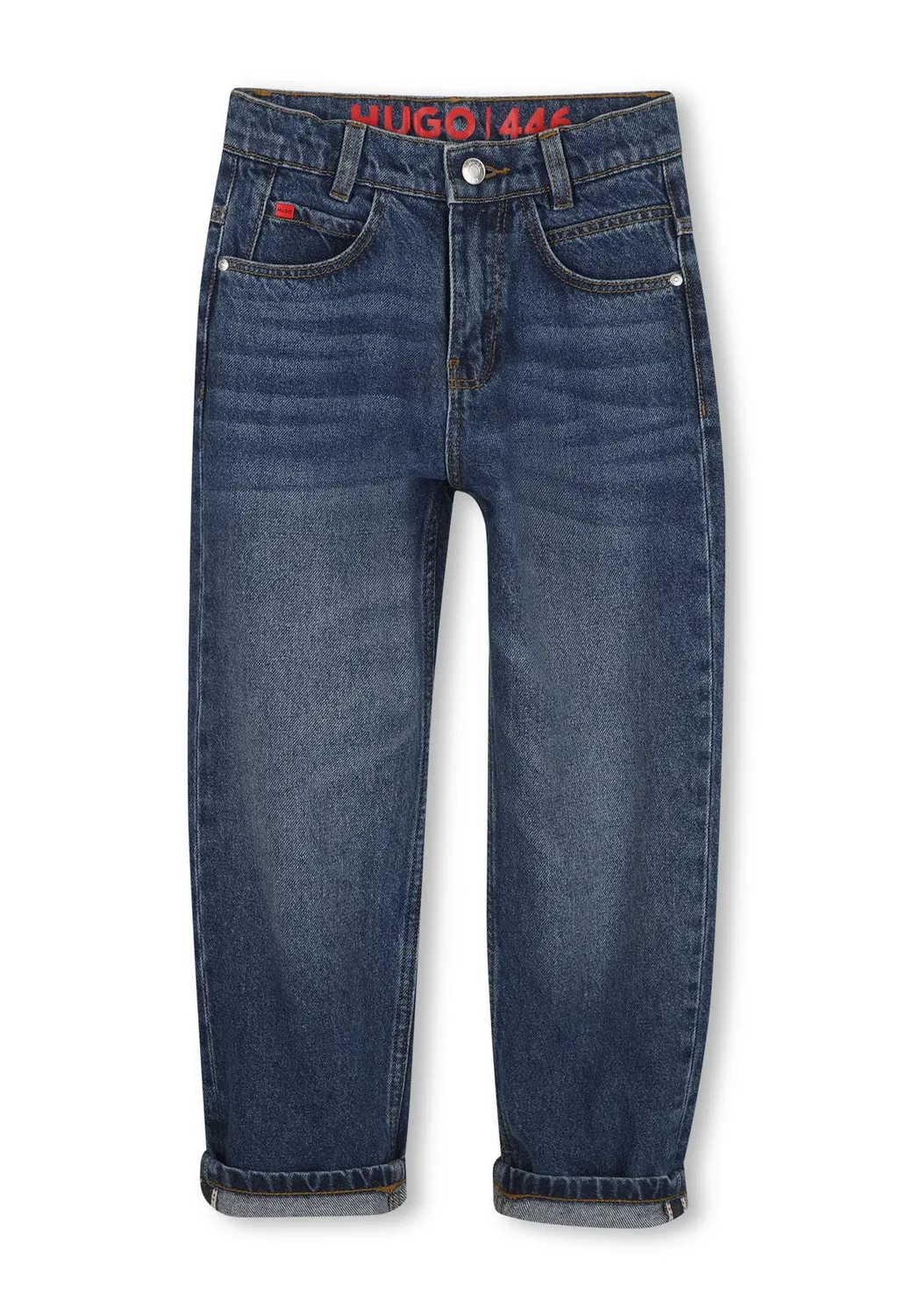 Джинсы Pantalon из денима для детей и подростков - прямые джинсы Hugo Kids, Double Stone + Brush