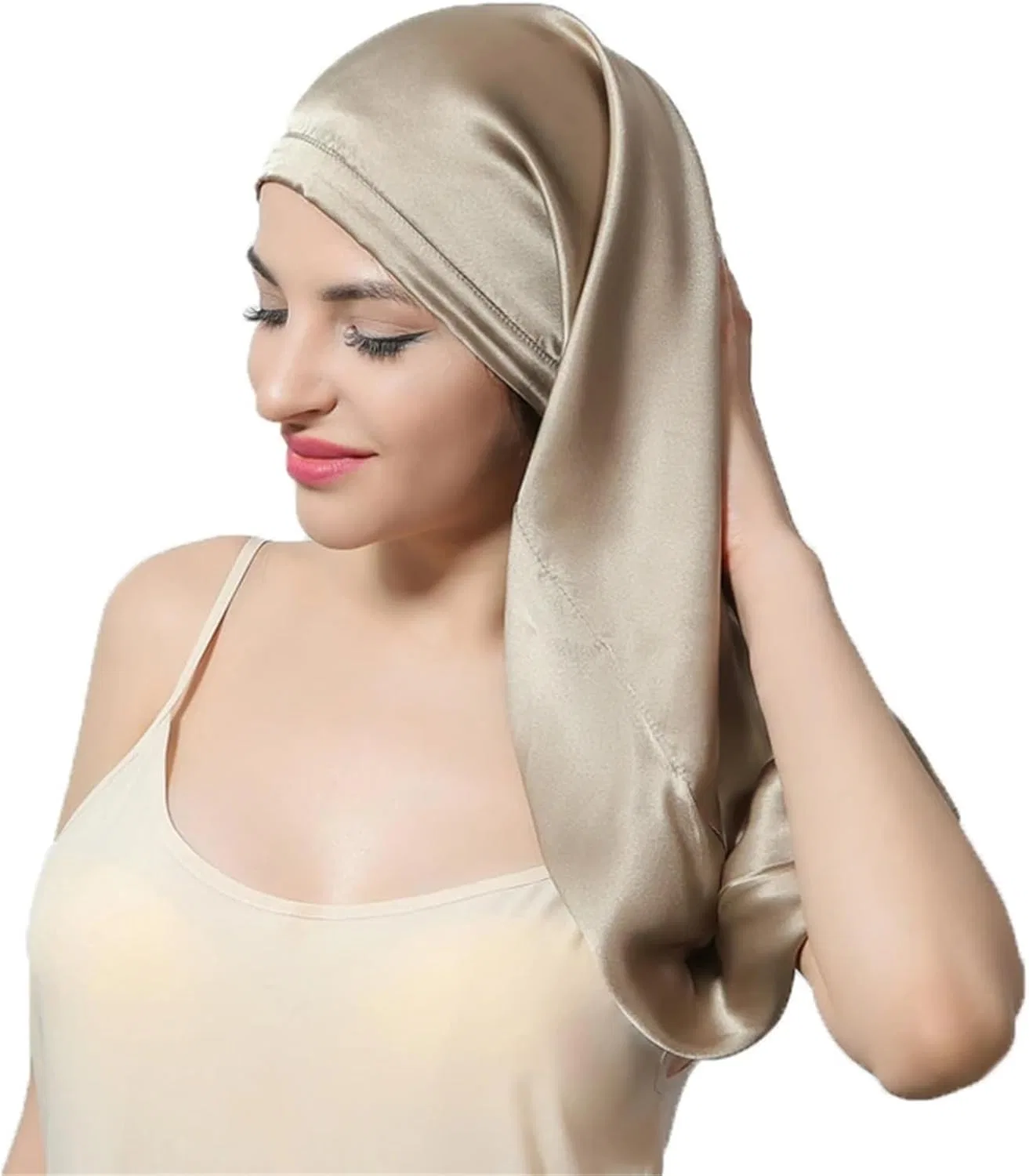 Шелковая шапочка для сна YILWPV, Черный, 60 см — фото 2