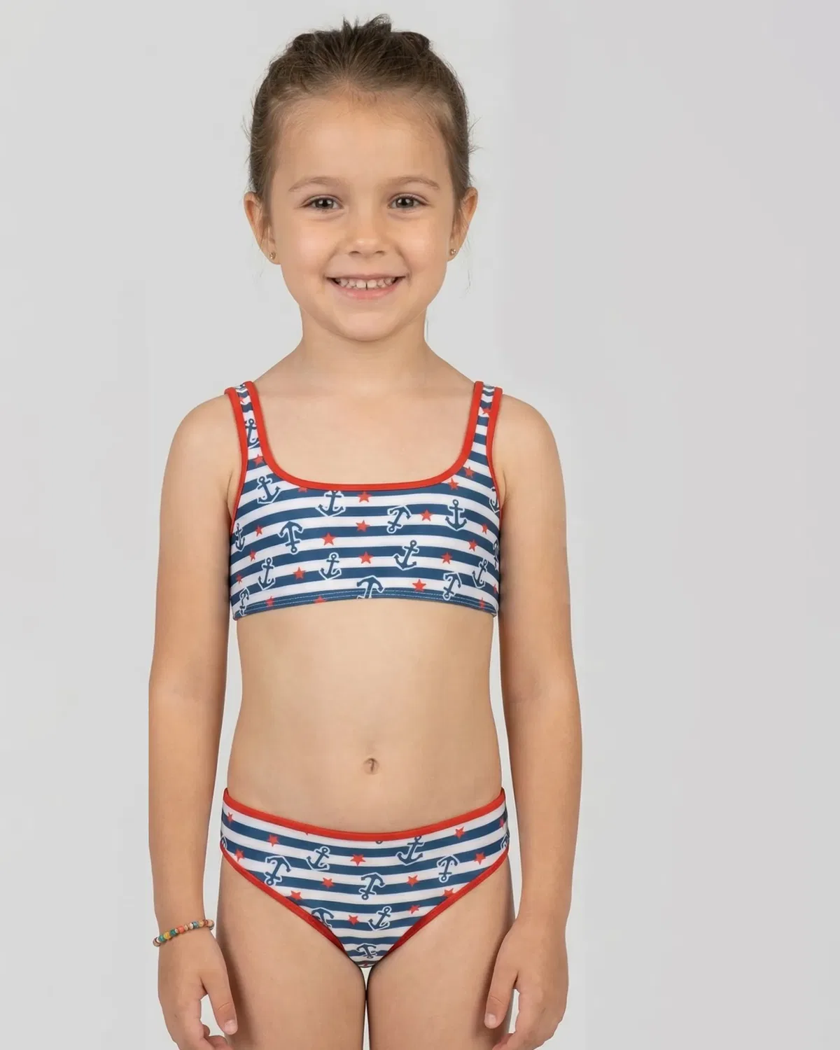 Детский бикини для девочек с принтом Sailor Red Point, Azul / Blanco