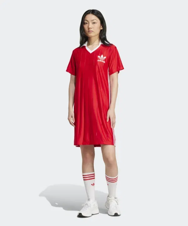 Платье миди в полоску, Adidas, красное