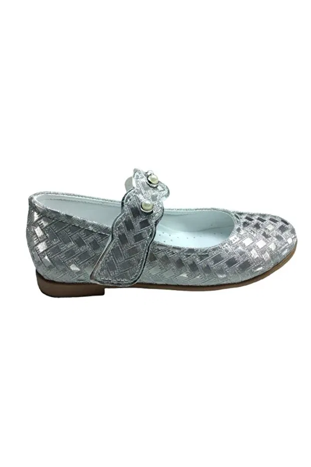Детские балетки для девочек с жемчугом Shiny silver pearl 1010 emt girl's evening dress shoes Ortopedikal, Silver — фото 2