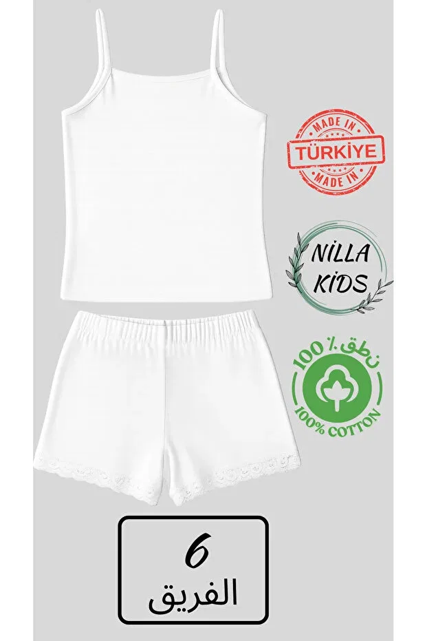 Детский комплект для девочек хлопковый Nilla kids cute 6-piece 100% cotton girls' white undershirt and shorts set with straps Roft & Pink, White — фото 4