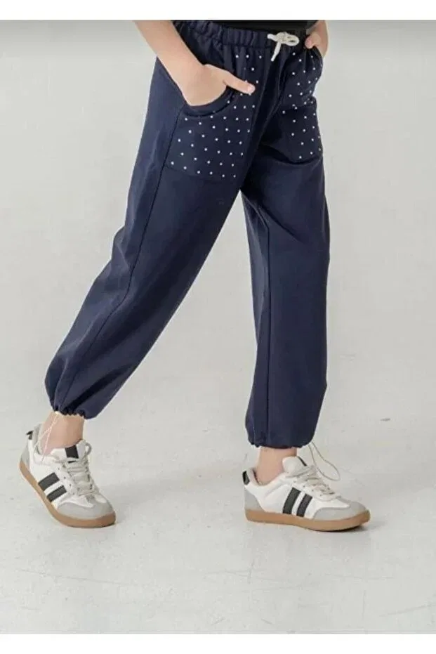 Детские спортивные штаны для девочек с принтом Aykidsclup, Navy Blue