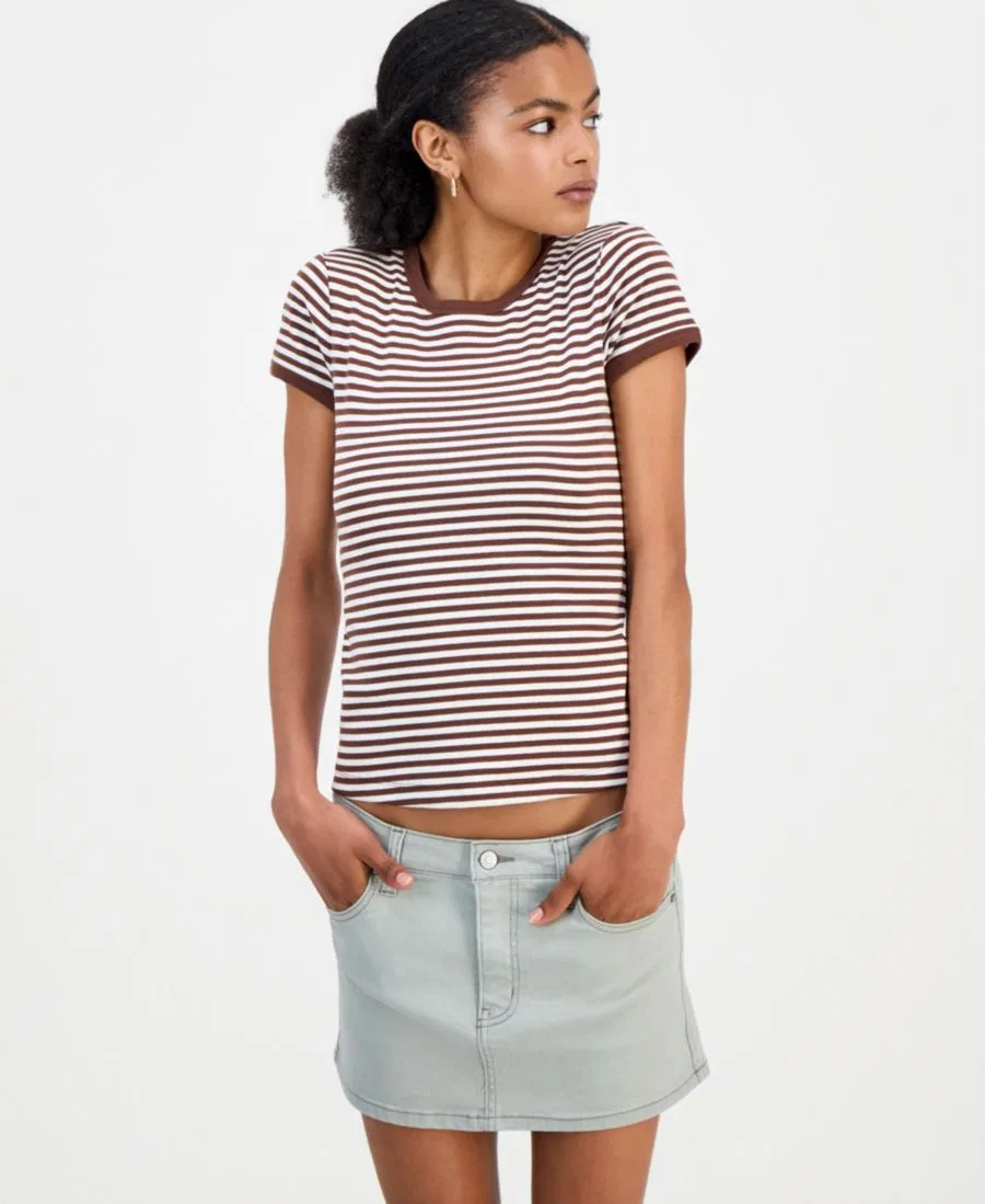 Футболка с коротким рукавом с полоской Just Polly, Brown Ivory