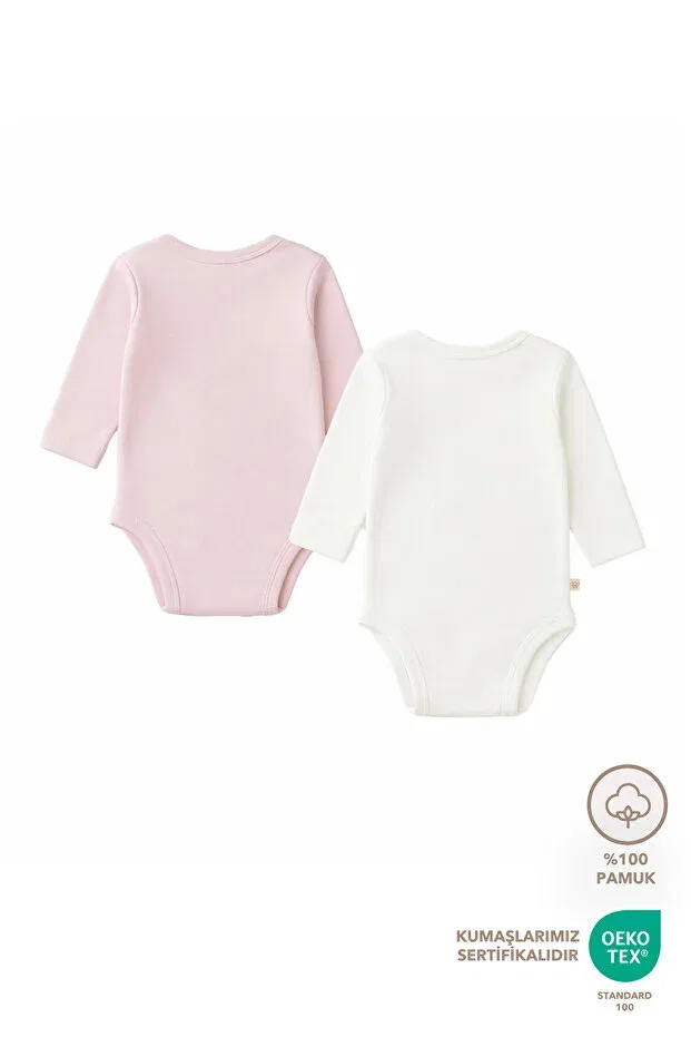 Детское боди-комбинезон хлопковый комплект 2 шт Basics Lilalinda, Pink - Ecru — фото 4