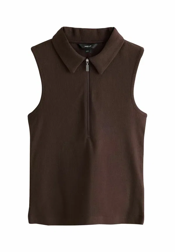 Жилет с воротником поло, хлопок, Regular fit - quarter zip ribbed racer vest, Next, шоколадный — фото 3