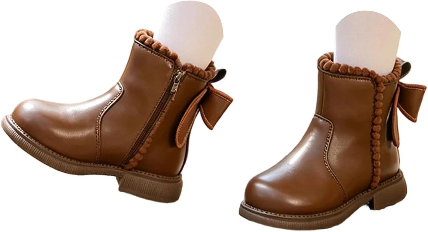 Детские сапоги для девочек с бантом и принтом Bow Ankle Boots, Brown