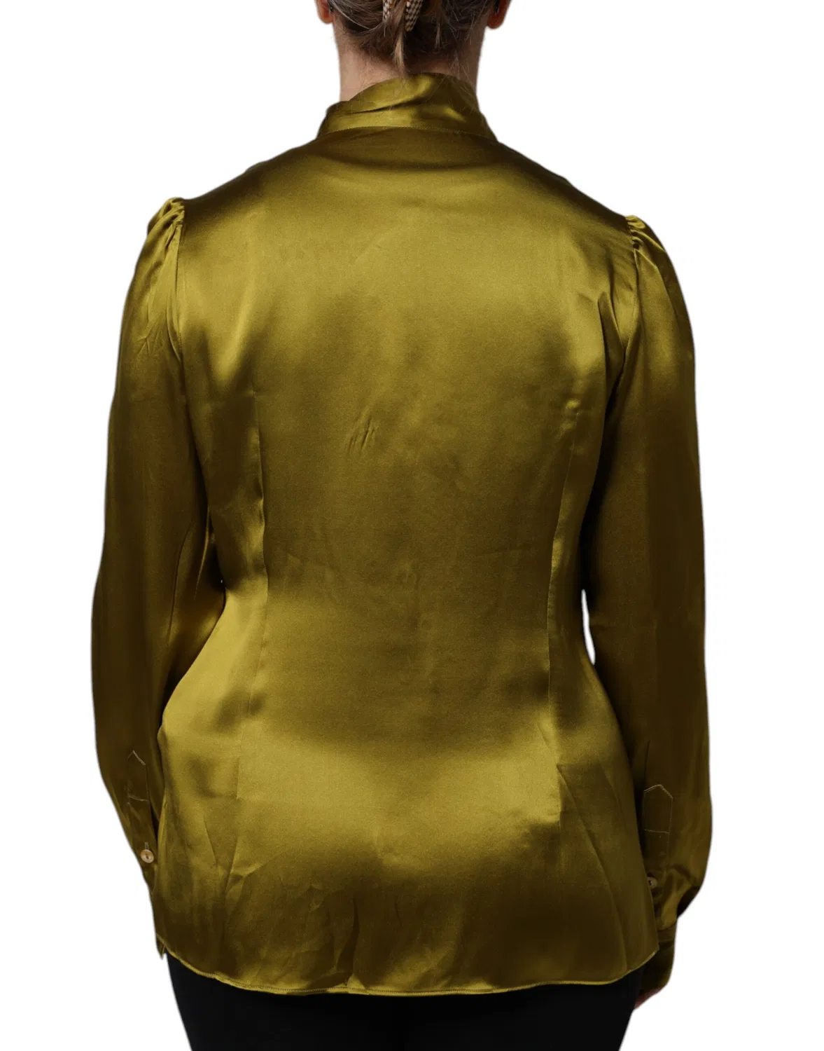 Женская блузка с длинным рукавом и воротником-аскот Olive Green Ascot Collar Dolce & Gabbana, Green — фото 4