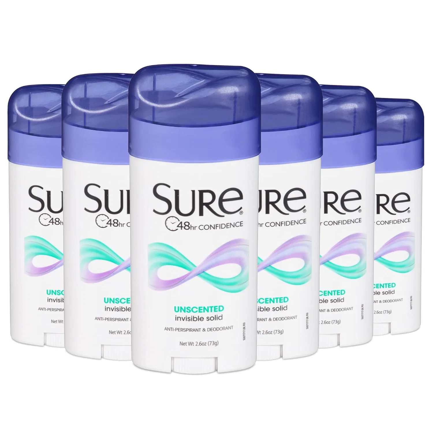 Антиперспирант-дезодорант невидимый твердый Unscented, Sure, набор 6 шт., 2.6 унции